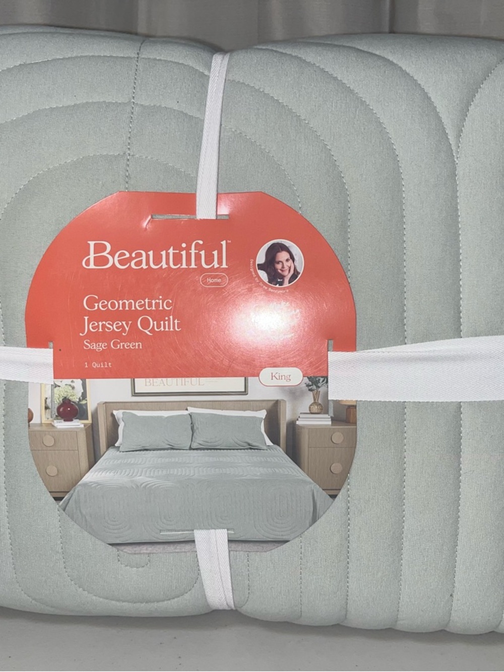 Beautiful by Drew - Sage Green Geometric Jersey Quilt - King